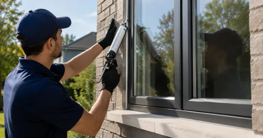 Aluminum window frame with double glazed insulated glass unit installed in a residential wall in Courtice