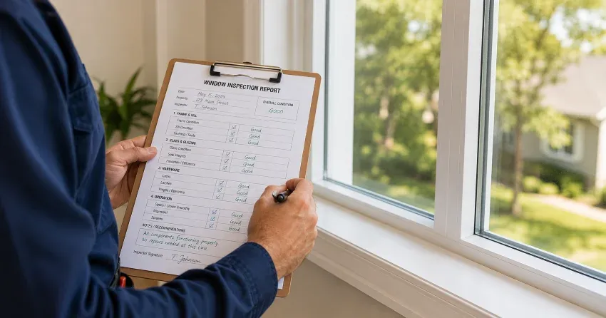 technician inspecting window seal and frame in Courtice