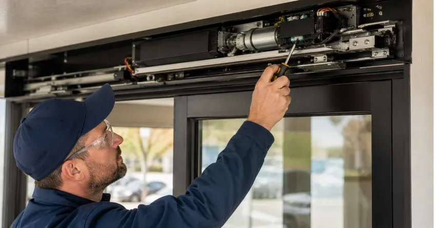technician completing automatic door repair on residential property in Courtice