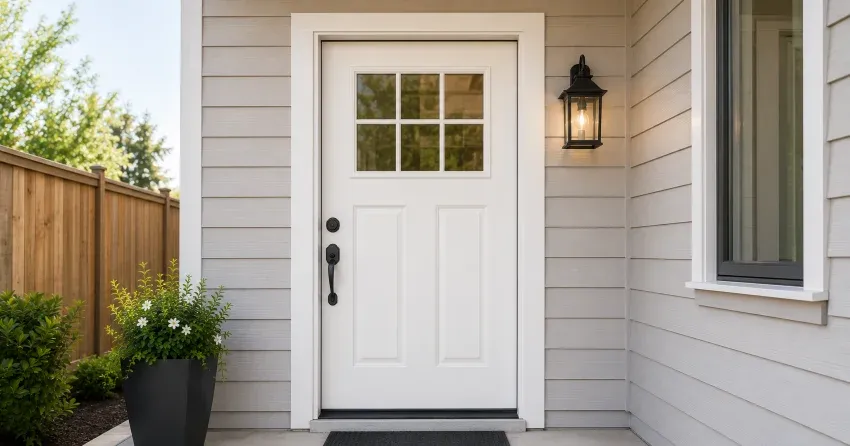 technician installing exterior door frame in Courtice