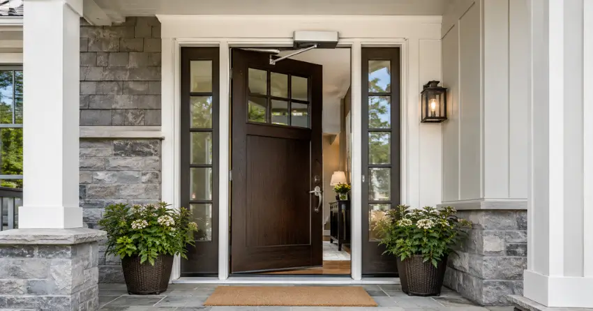 residential automatic door opener installed on exterior entry door in Courtice