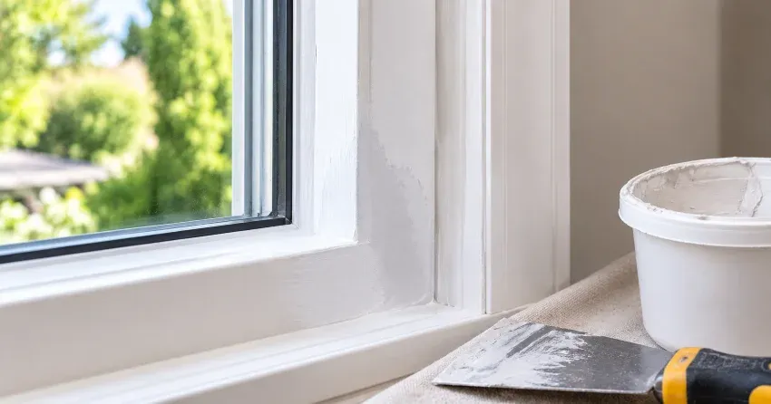 technician repairing rotted window frame corner in Courtice