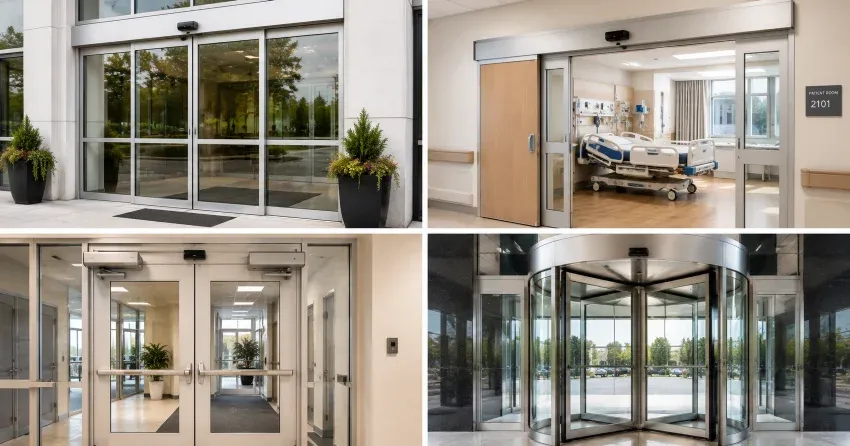 automatic door services technician completing system diagnostic in Courtice