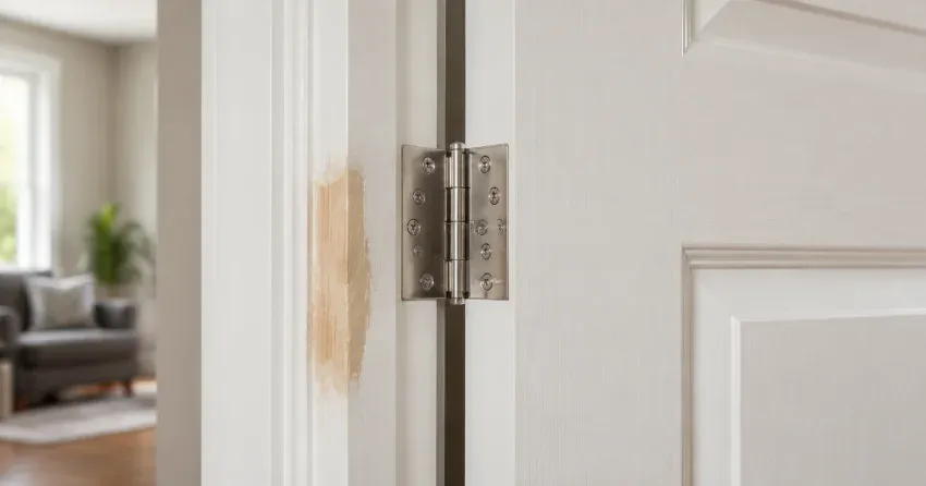 technician checking a warped door against a straightedge in Courtice