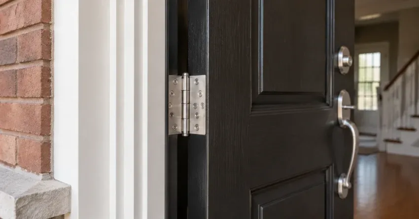 technician repairing a front door lock and frame in Courtice